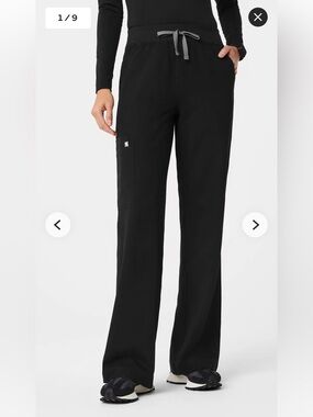 Figs Black Wide Leg Scrub Pants with Drawstring